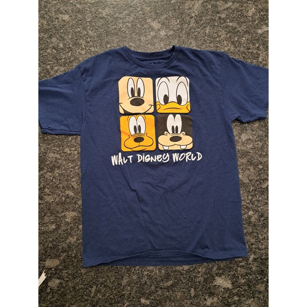 Disney Parks Mickey Donald Pluto Goofy Faces Navy T-Shirt Youth Size XL Cotton